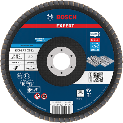 Bosch EXPERT X782 lamelskive 150 mm G80 til metalslibning med lang levetid.