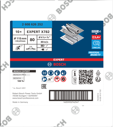 Bosch EXPERT X782 Lamellskive 115 mm G80 til metalslibning.