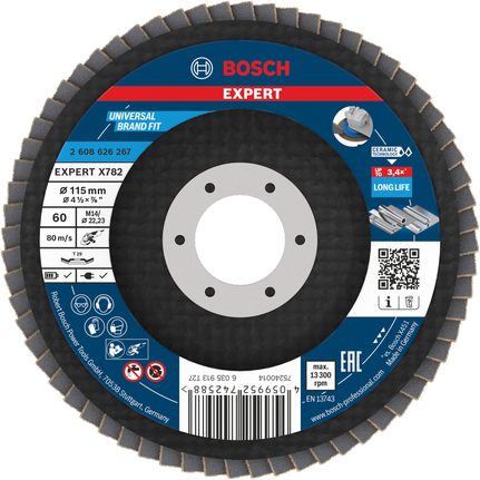 Bosch EXPERT X782 lamelskive, 115 mm, kornstørrelse 60.