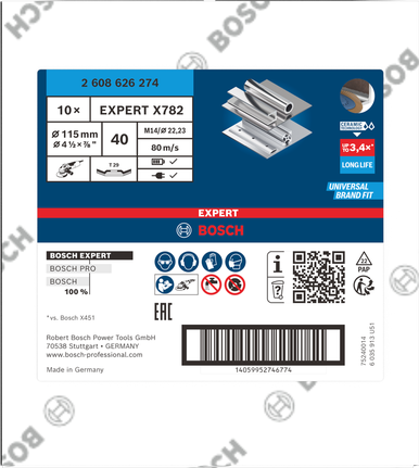 Bosch EXPERT X782 lamelskive 115 mm G40 til metalslibning.