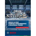 Bosch Professional værktøjer stablet i en lagerhal med blå og grønne farver.