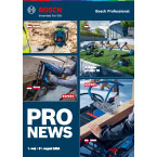 En collage af Bosch Professional værktøjer med billeder af forskellige applikationer og en blå farvepalet.