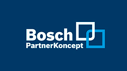 Bosch PartnerKoncept logo med blå baggrund og hvide firkanter.