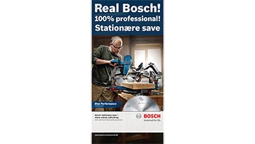 En mand bruger en Bosch Professional elværktøj på et arbejdsbord.