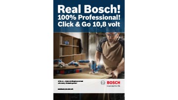 En håndværker bruger en Bosch Professional værktøj på et arbejdsbord.