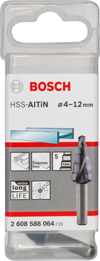 مثقاب Bosch HSS-AlTiN متدرج 4-12 مم للفولاذ المقاوم للصدأ.