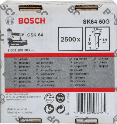 مسامير Bosch SK64 50G النهائية 2,500 × 50 مم.