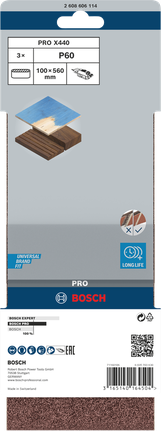 حزام صنفرة Bosch PRO X440 مقاس 100×560 مم G60، 3 قطع.