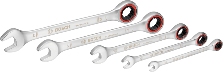 مجموعة مفاتيح ربط Bosch ذات السقاطة، 5 قطع، ذات أطراف مفتوحة وحلقية.