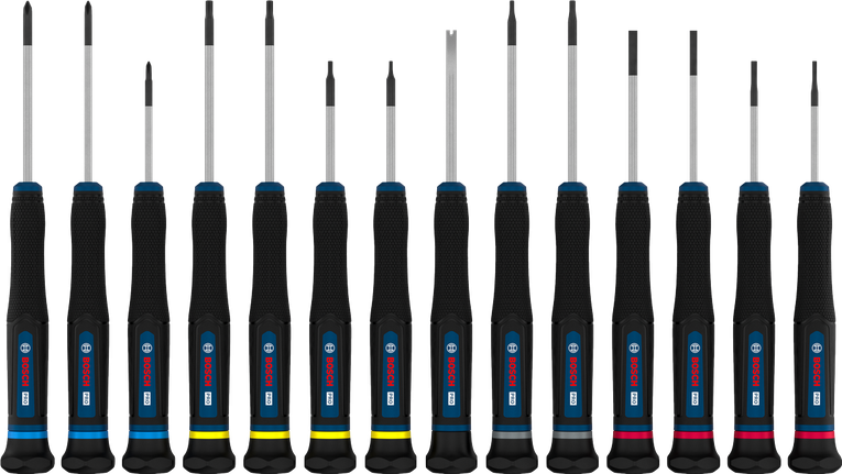 مجموعة مفكات براغي دقيقة من Bosch برو، 14 قطعة مع أعمدة من الفولاذ S2.