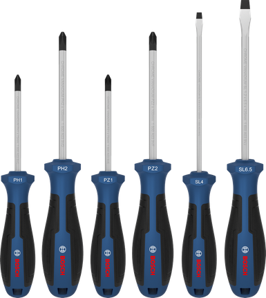 مجموعة مفكات براغي Bosch PH/PZ/SL، أعمدة من الكروم والفاناديوم.