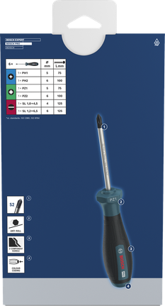 مجموعة مفكات براغي Bosch برو PH/PZ/SL مكونة من 6 قطع مع عمود S2.