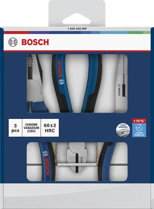 طقم كماشة Bosch مكون من 3 قطع بحواف قطع معالجة بالليزر.