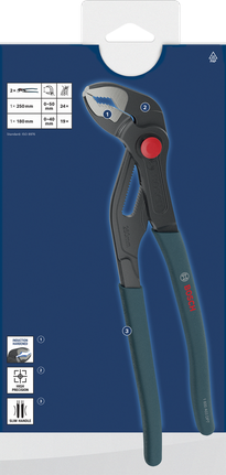 طقم كماشة مضخة مياه Bosch بمقابض مانعة للانزلاق مغموسة.