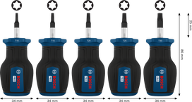 مجموعة مفكات Bosch برو القصيرة TX، 5 قطع، أعمدة S2.