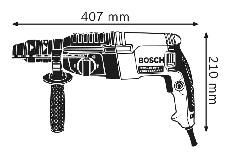 Rotary hammer dimensions.