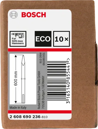 Bosch SDS-max chisel 600mm for hammers, pack of 10.