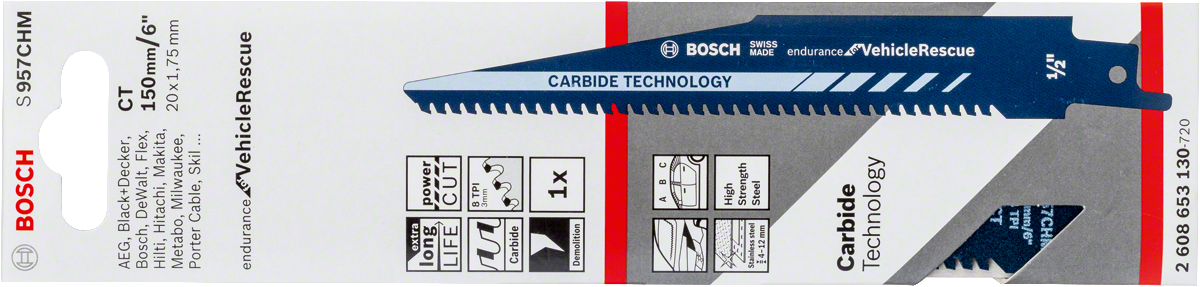 Bosch S 957 CHM carbide reciprocating saw blade for vehicle rescue.