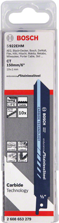 Bosch S 922 EHM carbide reciprocating saw blade 150mm.