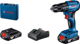 Bosch GSB 185-LI cordless drill set with battery and charger.