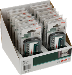 Bosch 12-piece screwdriver bit set in retail display.