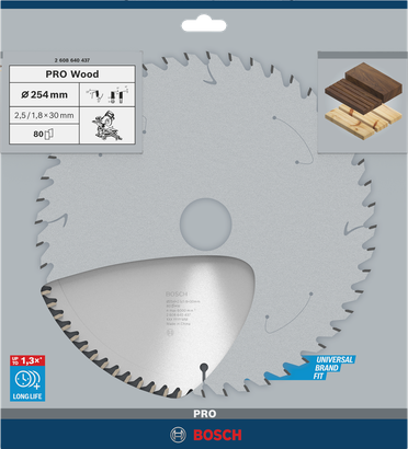Bosch PRO Wood circular saw blade 254×2.5×30 mm T80.