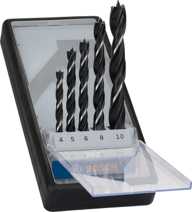 Bosch PRO Wood Brad Point Drill Bit Set, 5 sizes.