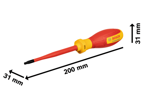 Bosch VDE TX20x100 insulated screwdriver, 200 mm length.