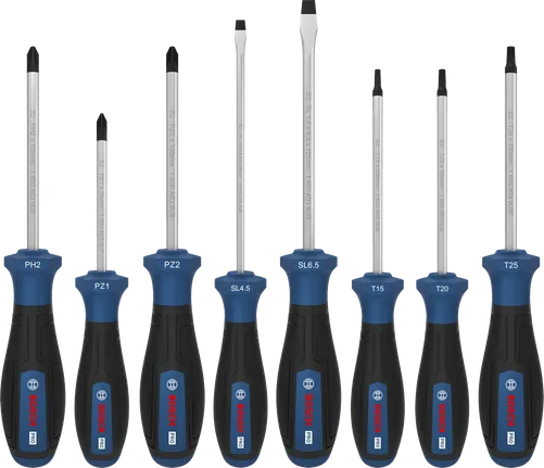 Bosch PRO Screwdriver Set 8 pcs with color-coded handles.