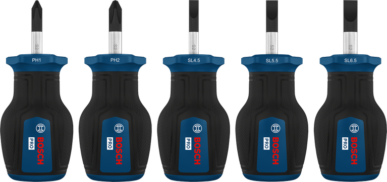 Bosch PRO Stubby Screwdriver PH/SL Set with S2 shafts.