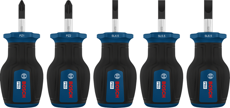 Bosch PRO Stubby Screwdriver PZ/SL Set with S2 shafts.