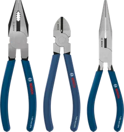 Bosch pliers set with dipped non-slip handles.