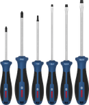 Bosch 6-piece screwdriver set with color-coded handles.