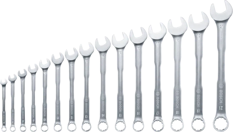 Bosch combination wrench set 6-21 mm, 15 pieces.