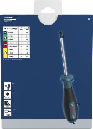 Bosch PRO Screwdriver Set PH/PZ/SL/TX 8 pcs anti roll handle.