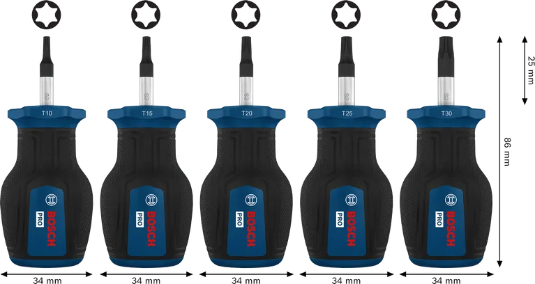 Bosch PRO Stubby Screwdriver TX Set 5 pcs S2 shafts.