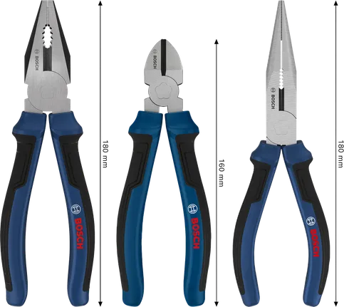 Bosch pliers set with multi-component handles, 3 pieces.