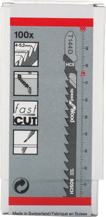 Lames de scie sauteuse Bosch T144D pour une coupe rapide du bois.