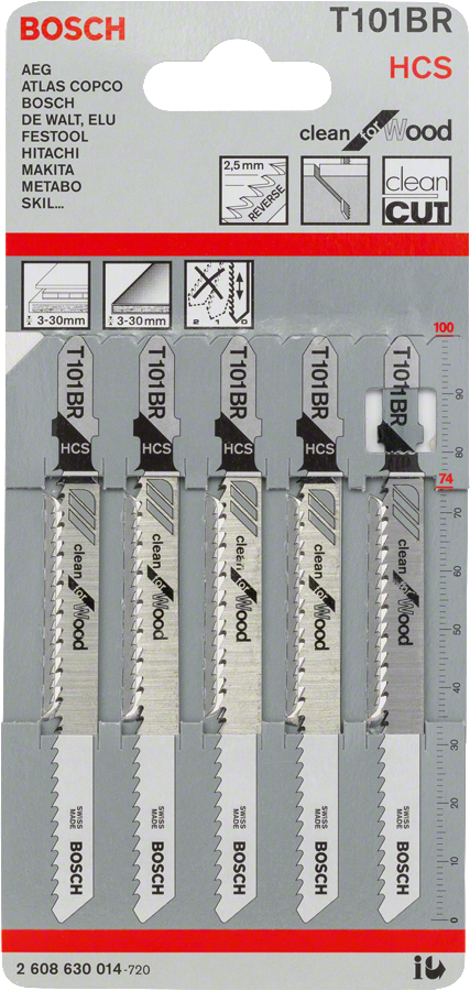 Lames de scie sauteuse Bosch T 101 BR pour une coupe de bois nette.