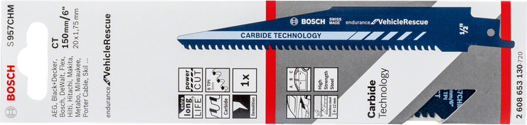 Lame de scie alternative en carbure Bosch de 6 pouces pour le sauvetage de véhicules.