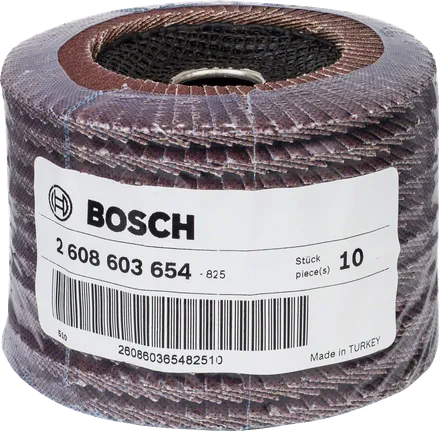 Meule à lamelles Bosch 2608603654 pour le meulage de surfaces métalliques.