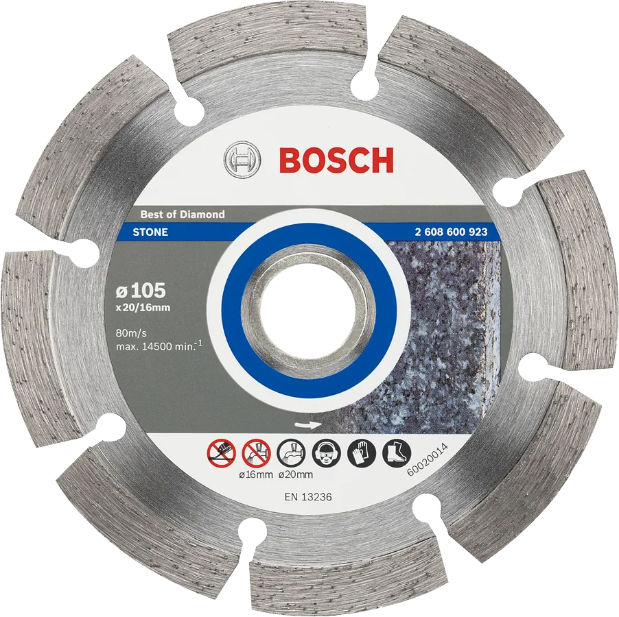 Disque de coupe diamant Bosch pour pierre, diamètre 105 mm.
