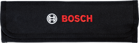 Jeu de clés Bosch dans un sac en toile noire fermé.