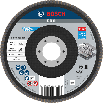 Disque à lamelles Bosch PRO X571 125 mm G120 pour métal.