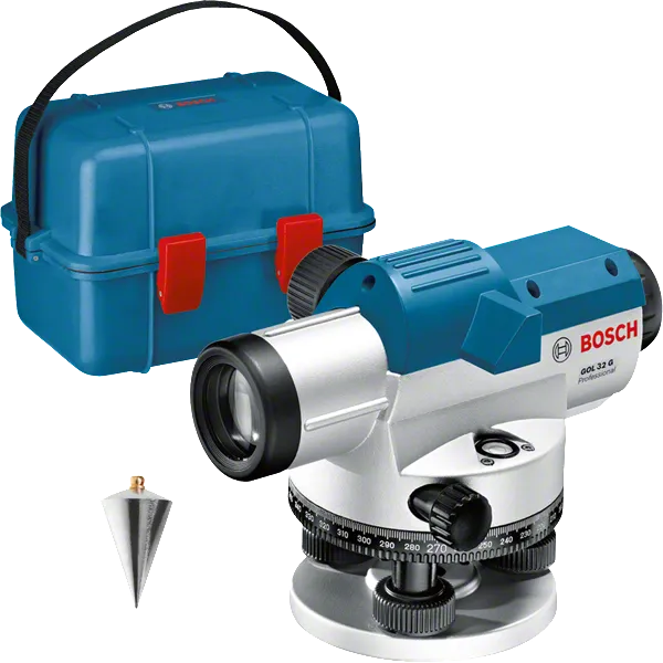 Niveau optique Bosch GOL 32 G avec étui et fil à plomb.