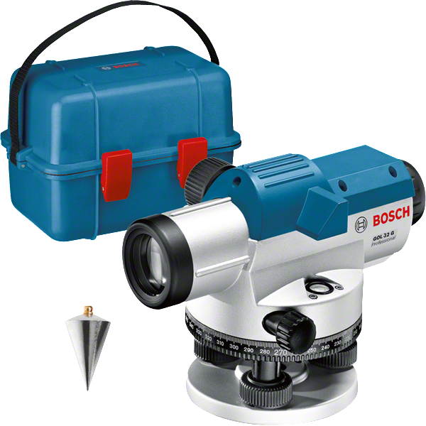 Niveau optique Bosch GOL 32 G avec étui et fil à plomb.