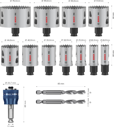Ensemble de scies cloches Bosch PRO Multi Material PC Plus, 14 pièces.