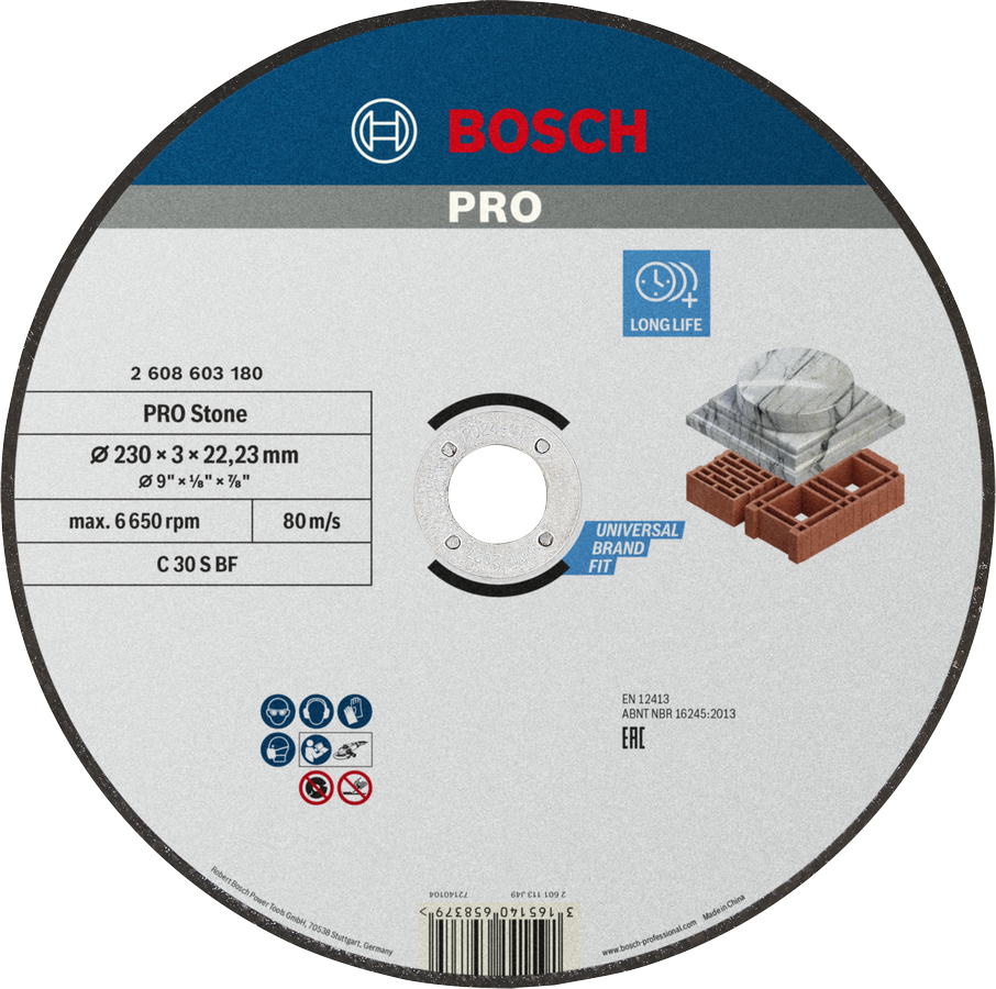 Disque à tronçonner Bosch PRO Stone Bonded, longue durée de vie.
