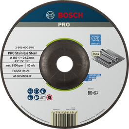 Disque de meulage en acier inoxydable Bosch PRO, 180 mm pour Inox.