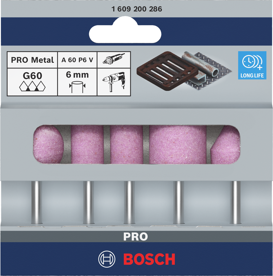 Bosch 1x Meules Sur Tige PRO Steel Pour Meuleuses Droites, Perceuses Et Emmanchements Cylindriques à Longue Durée De Vie De 6 Mm (pour Acier, Fonte, 20 Mm, Professional Accessoire Meuleuse Droite